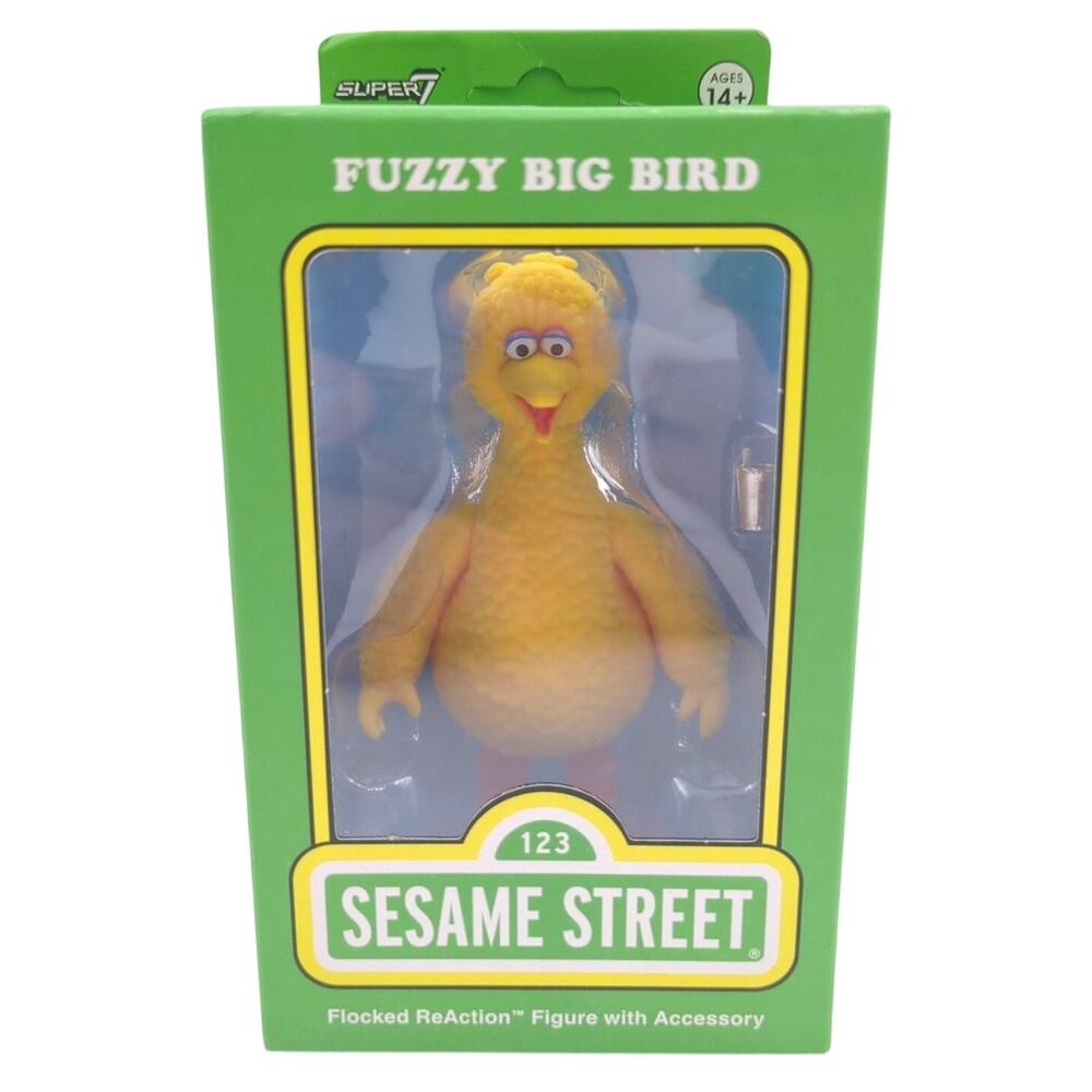 Fuzzy Big Bird Super7 ReAction Figure w Accessory Flocked New Sesame Street CTW